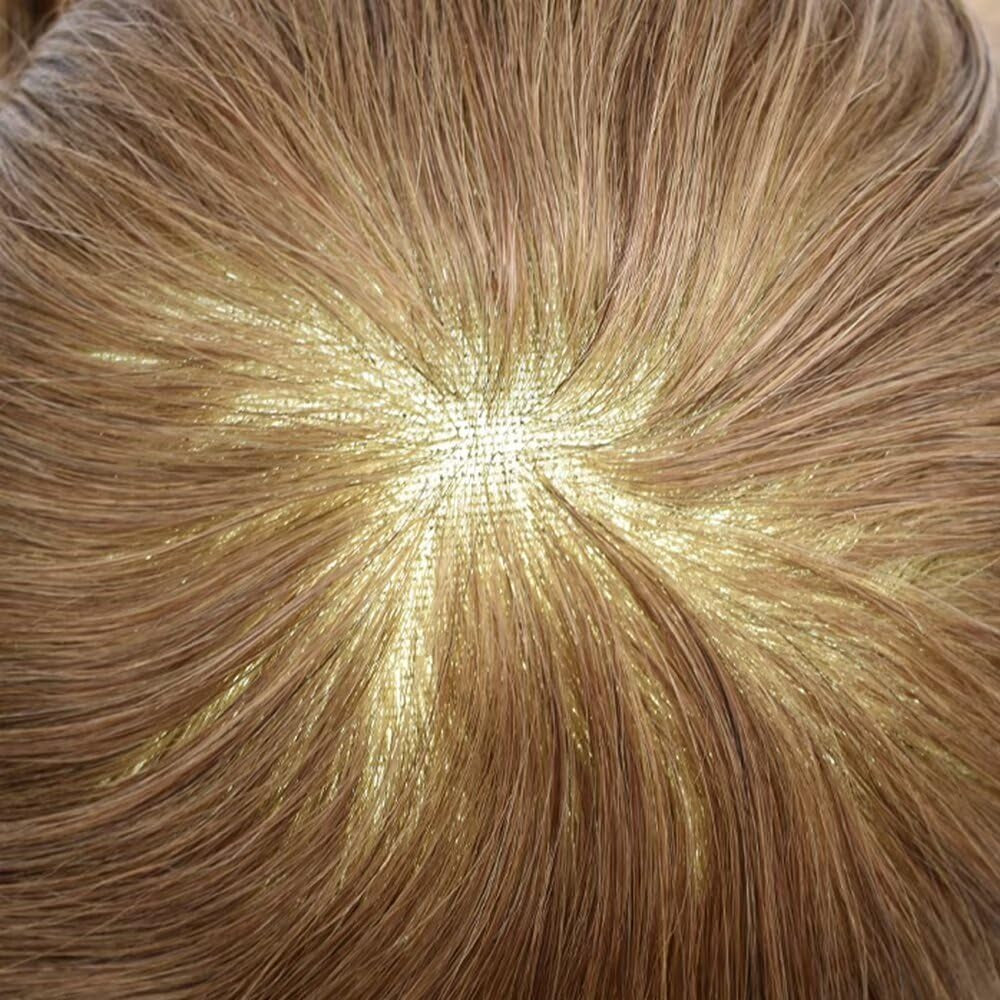 Mens Toupee Human Hair Piece French Lace+Pu Toupee for Men Hair System V-Looped PU Front Men Hair Replacement System Human Hair Unit for Men 8X10"-100% Density#17 Dark Ash Blonde