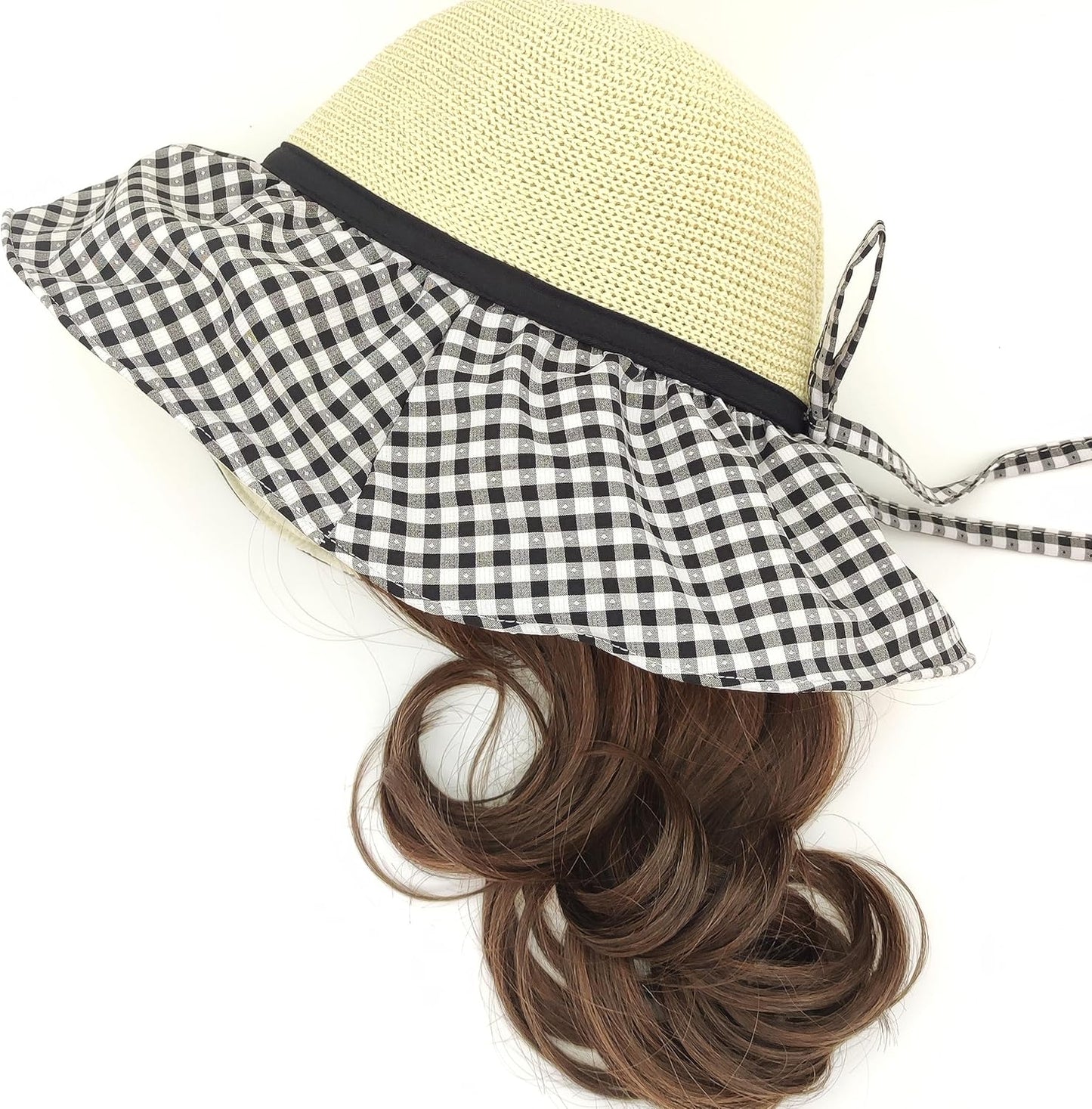 Hat Wig,Hat with brown red Hair Attached for Women, Bucket with Wig Long Wavy Hair Extensions,Spring Summer