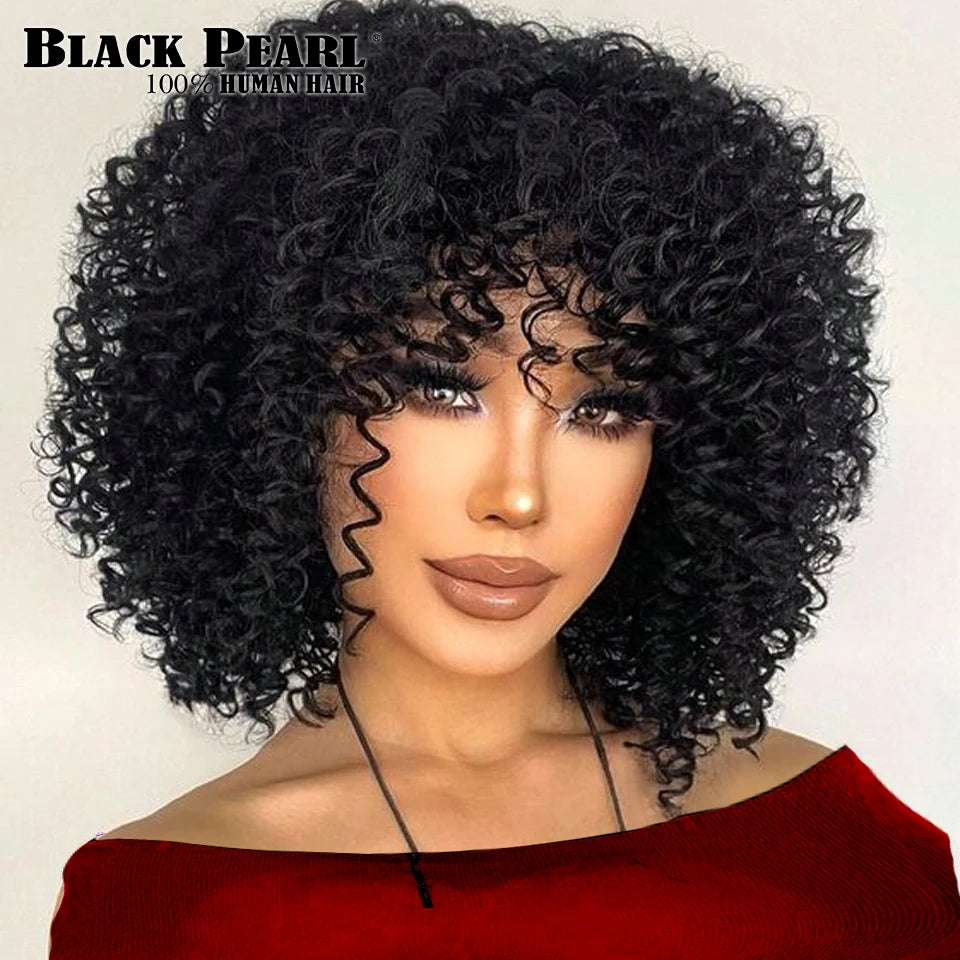 Glueless Human Hair Wigs with Bangs Highlight Honey Brown Curly Short Bob Wig with Bangs Jerry Curly Bob Wigs for Women
