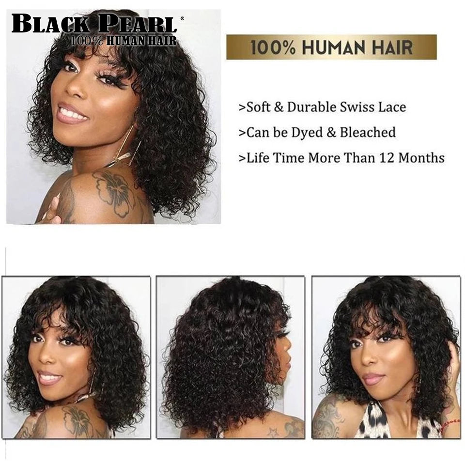 Glueless Human Hair Wigs with Bangs Highlight Honey Brown Curly Short Bob Wig with Bangs Jerry Curly Bob Wigs for Women