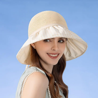 Hat Wig,Hat with brown red Hair Attached for Women, Bucket with Wig Long Wavy Hair Extensions,Spring Summer