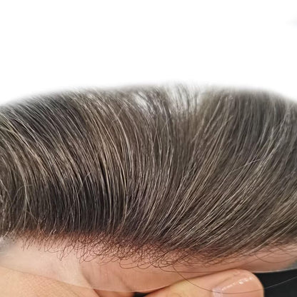 Mens Toupee Human Hair Piece French Lace+Pu Toupee for Men Hair System V-Looped PU Front Men Hair Replacement System Human Hair Unit for Men 6X9"-100% Density#3 Dark Brown