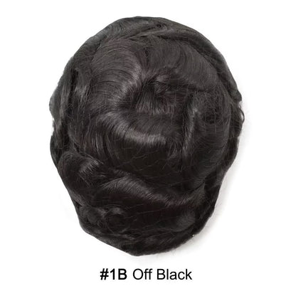 Mens Toupee Human Hair Piece French Lace+Pu Toupee for Men Hair System V-Looped PU Front Men Hair Replacement System Human Hair Unit for Men 7X9"-100% Density#1B off Black