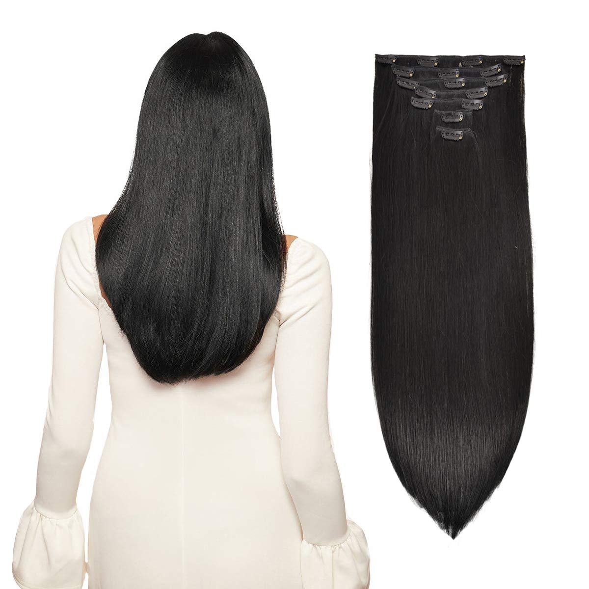 Clip in Hair Extensions Real Human Hair 120G 7Pcs Human Hair Clip in Extensions 18 Inch Chocolate Brown Mixed Caramel Blonde #4/27/4 Thickened Straight Real Hair Extensions Clip in Human Hair
