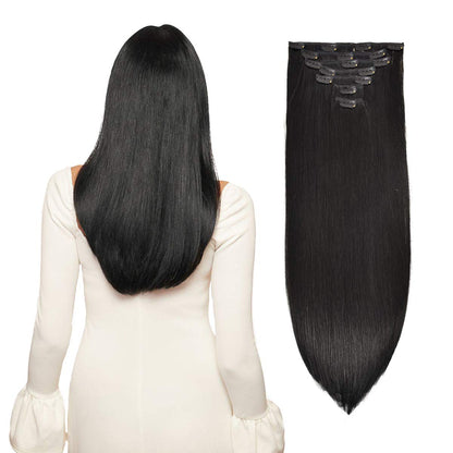 Clip in Hair Extensions Real Human Hair 120G 7Pcs Human Hair Clip in Extensions 18 Inch Chocolate Brown Mixed Caramel Blonde #4/27/4 Thickened Straight Real Hair Extensions Clip in Human Hair