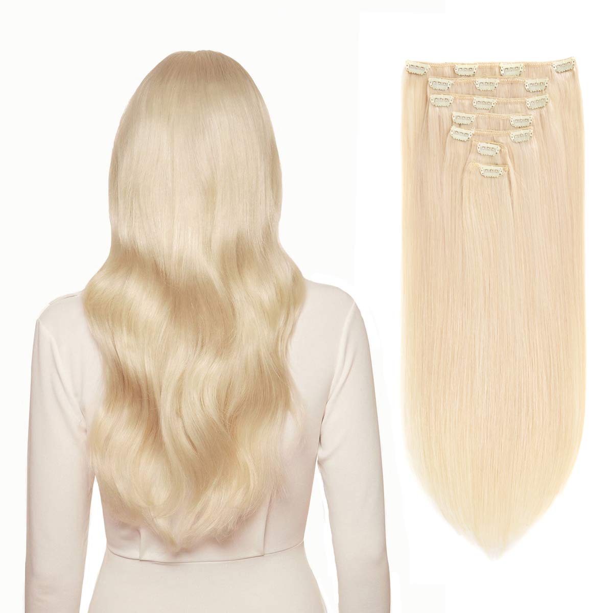 Clip in Hair Extensions Real Human Hair 120G 7Pcs Human Hair Clip in Extensions 18 Inch Chocolate Brown Mixed Caramel Blonde #4/27/4 Thickened Straight Real Hair Extensions Clip in Human Hair