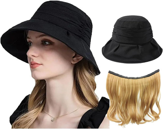 Summer Women'S Beach Sun Hat with golden blonde hair 