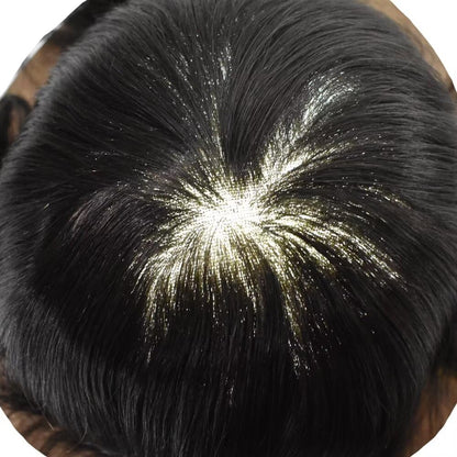 Mens Toupee Human Hair Piece French Lace+Pu Toupee for Men Hair System V-Looped PU Front Men Hair Replacement System Human Hair Unit for Men 7X9"-100% Density#1B off Black