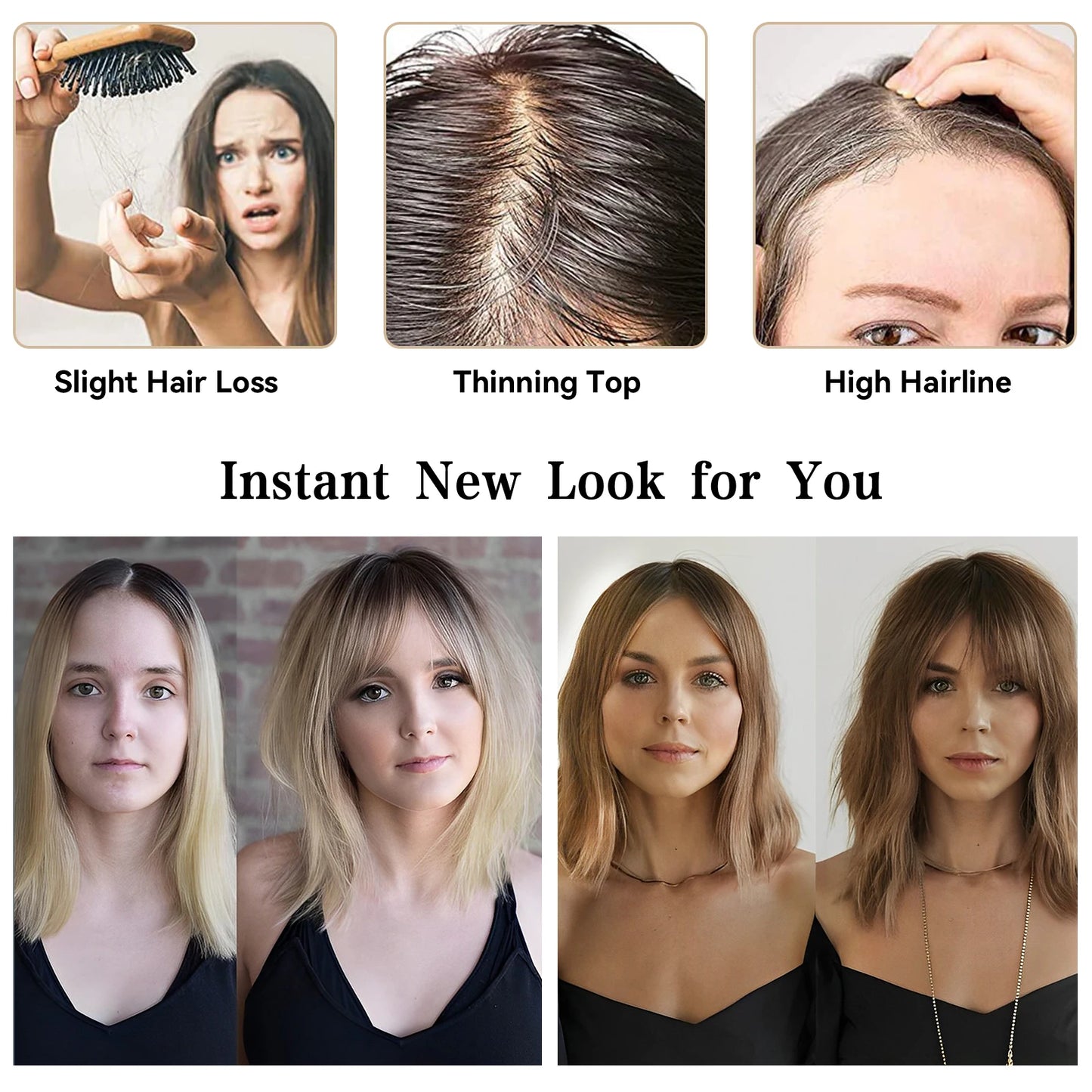 Small Topper- 3.5 x 4.0” 100% Remy Human Hair Toppers Ombre Blonde Hairs Topper Silk Base Clip Pieces in Hair Extension for Women with Thin Hair 10” and 12”