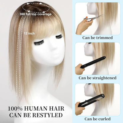 Top bang-12 Inch 3.9x4.7” Human Hair Topper with bangs