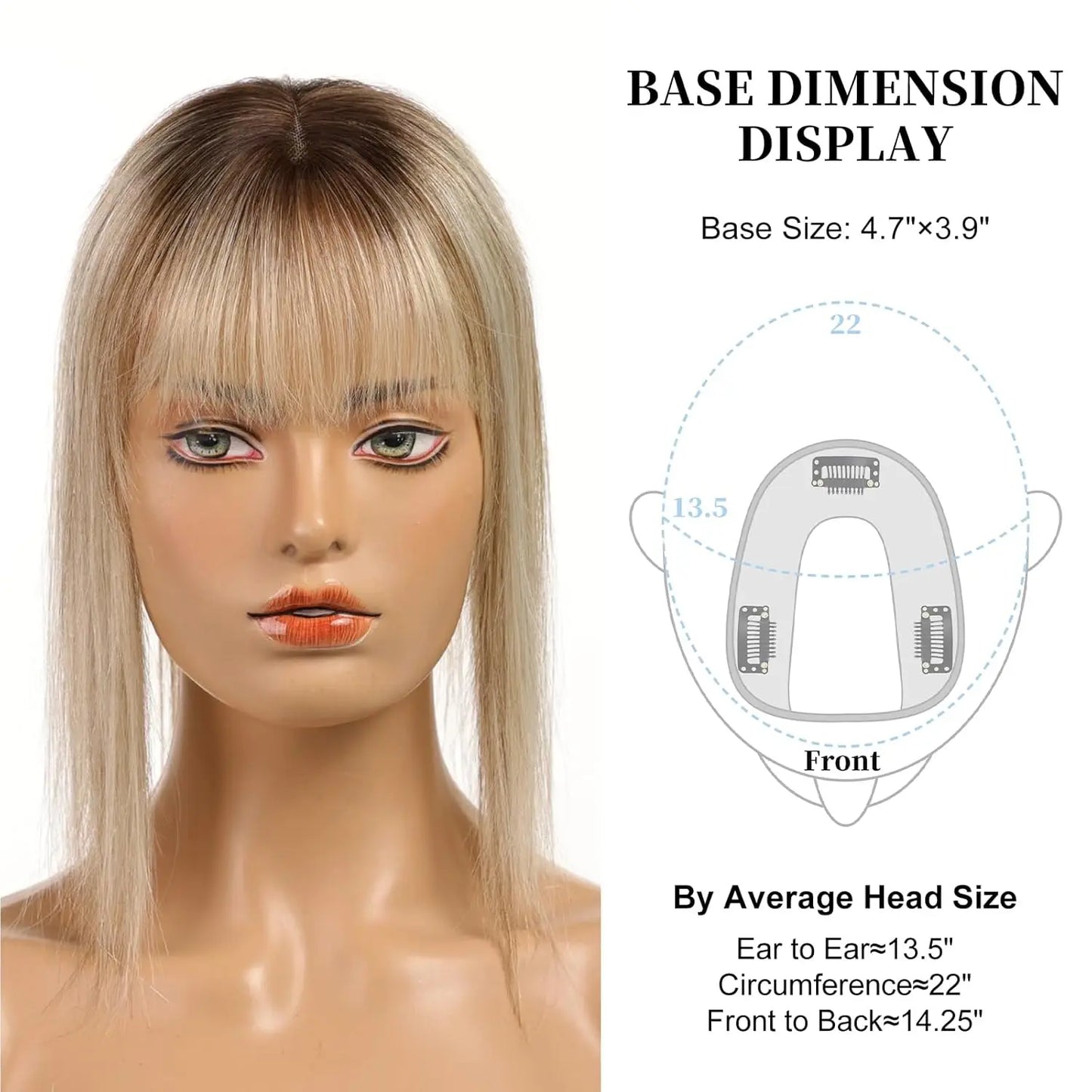 Top bang-12 Inch 3.9x4.7” Human Hair Topper with bangs