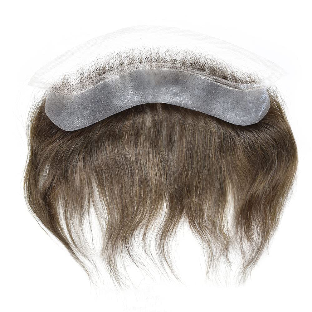 French Lace Front Mens Frontal Hairpiece for Receding Natural Hairline V-Shape Lace Poly PU Forehead Human Hair Replacement System Toupee for Men (4Cmx18Cm, #1 Jet Black)