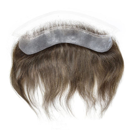 French Lace Front Mens Frontal Hairpiece for Receding Natural Hairline V-Shape Lace Poly PU Forehead Human Hair Replacement System Toupee for Men (4Cmx18Cm, #1 Jet Black)
