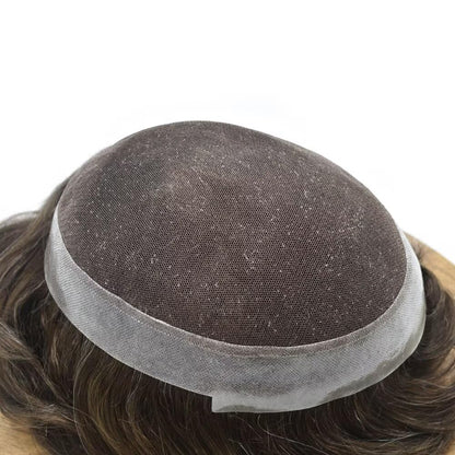 Mens Toupee Human Hair Piece French Lace+Pu Toupee for Men Hair System V-Looped PU Front Men Hair Replacement System Human Hair Unit for Men 6X9"-100% Density#3 Dark Brown