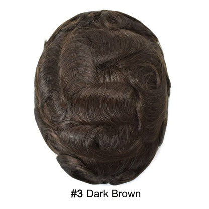 Mens Toupee Human Hair Piece French Lace+Pu Toupee for Men Hair System V-Looped PU Front Men Hair Replacement System Human Hair Unit for Men 6X9"-100% Density#3 Dark Brown